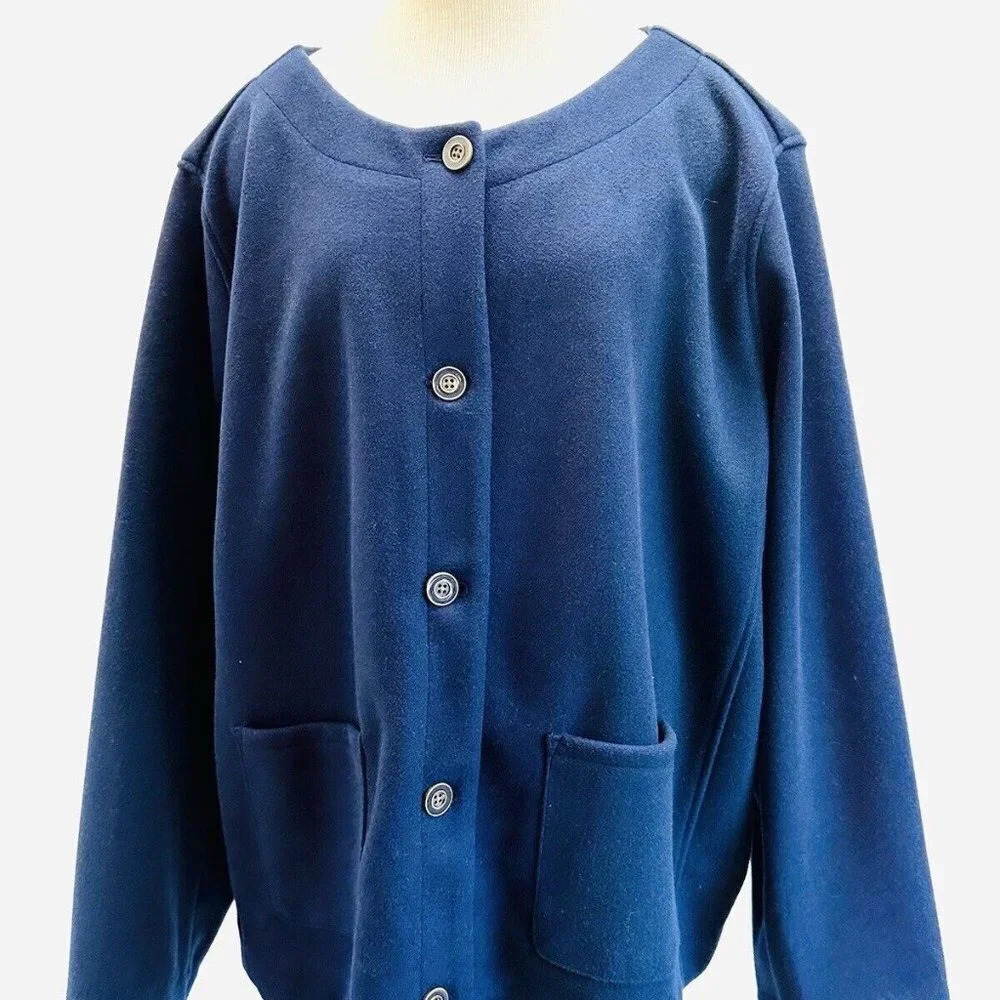NWT CROFT & BARROW Women Button Down Round Neck Blue Business Jacket Plus Sz 3X